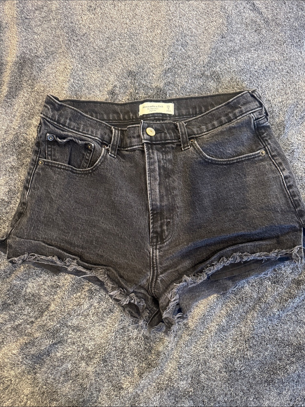 Abercrombie & Fitch Black The Mom Short - high rise Frayed Hem Denim Shorts